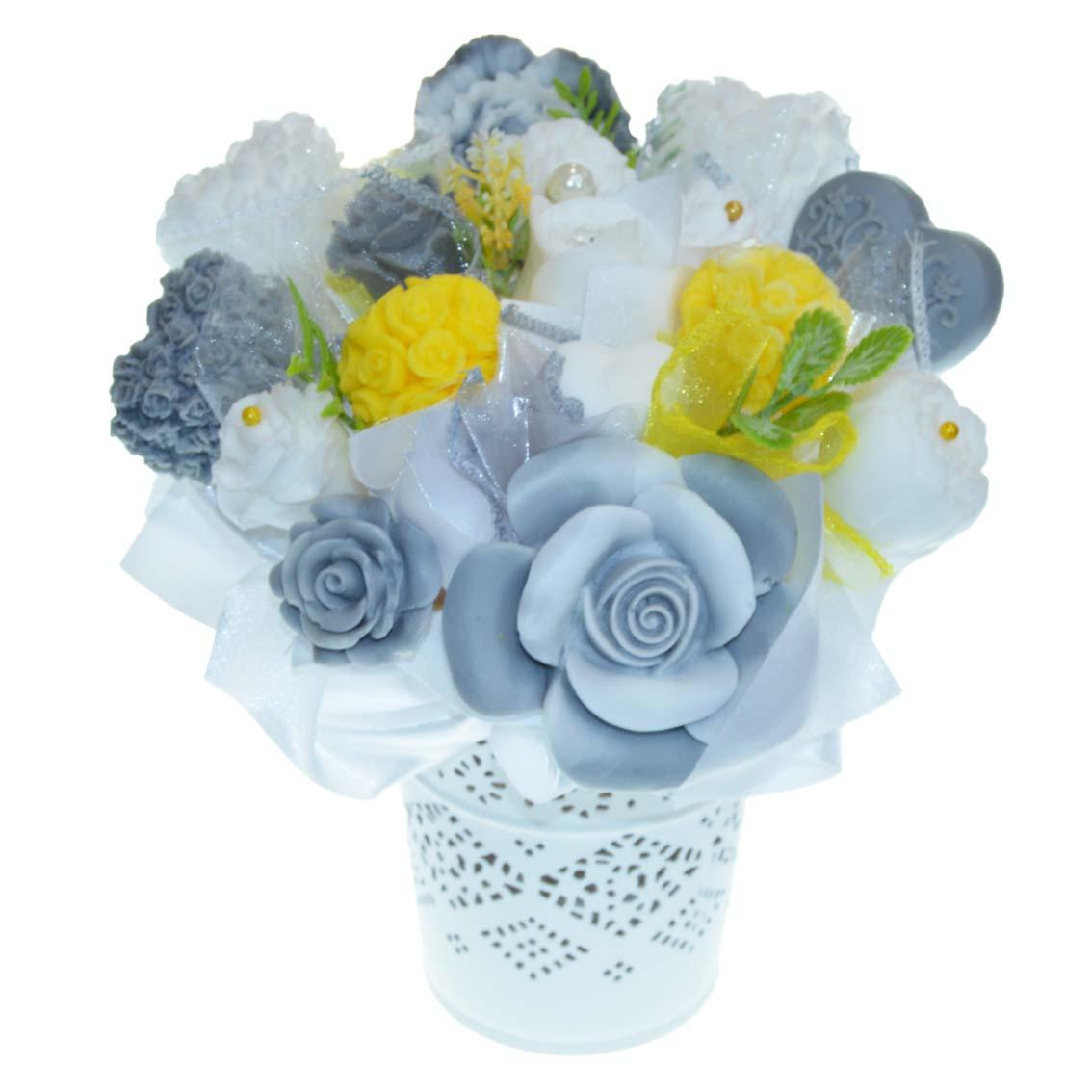 Mydlová Kytica - sivo - žlto - biela